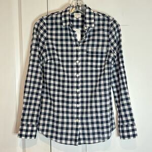 NWT J. Crew Factory Navy Blue Gingham Button Front Shirt XXS